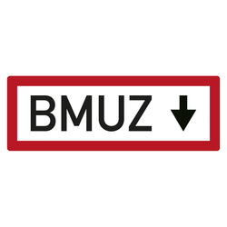 Feuerwehrzeichen BMUZ mit Pfeil unten DIN 4066