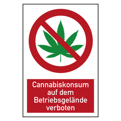 Verbotsschilder Cannabiskonsum auf dem Betriebsgelände verboten Kombischild