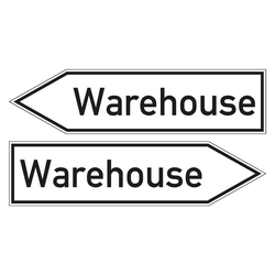 Wegweiser englisch "Warehouse" in verschiedenen Ausführungen