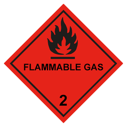 Gefahrzettel Placards Klasse 2.1 Entzündbare Gase mit Zusatztext FLAMMABLE GAS Flamme Schwarz Folie 250 x 250 mm Einzeletikett
