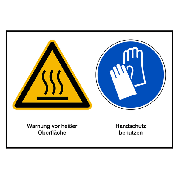 Hinweisschild Warnung vor heißer Oberfläche / Handschutz benutzen nach  DIN EN ISO 7010 Aufkleber Folie 210 x 148 mm - Aufkleber-Shop