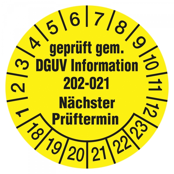 "geprüft Gem. DGUV Information 202-021 Nächster Prüftermin" 2018, 35,00