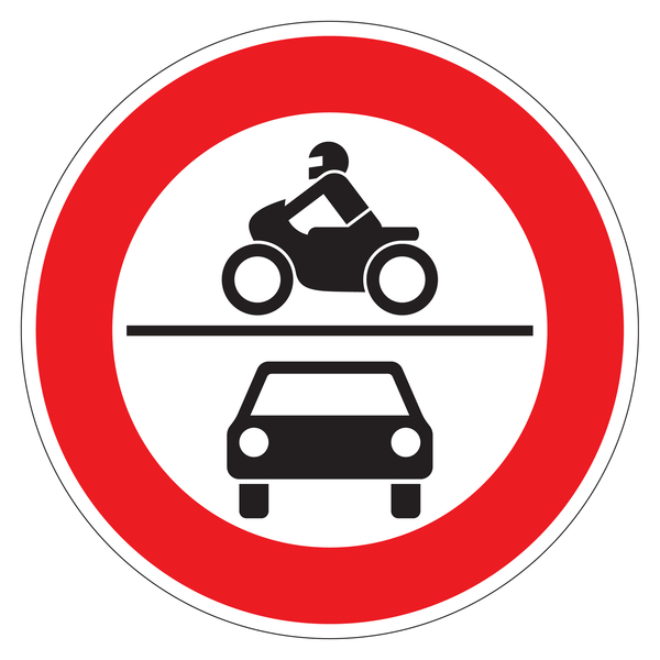 Verkehrsschild Verbot für Krafträder sowie Kraftwagen   in Alu Ø 420  mm - Aufkleber-Shop