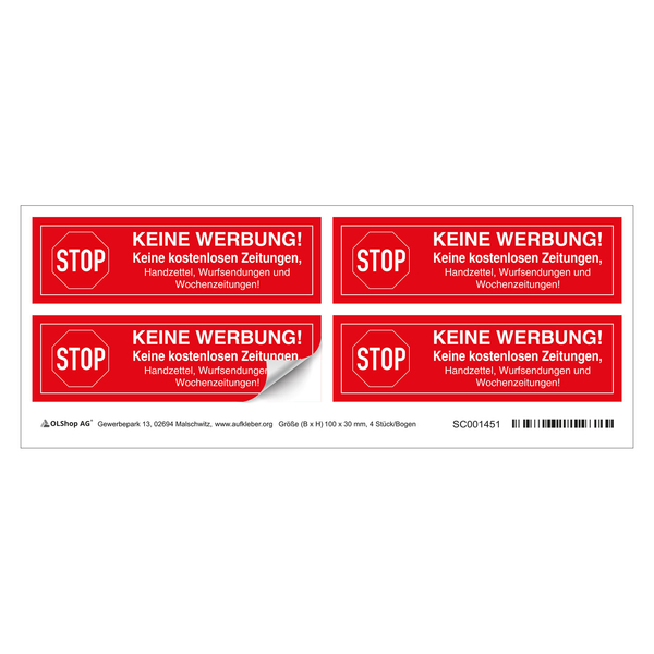 KEINE WERBUNG Aufkleber für Briefkästen Nummer SKW79
