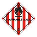 Gefahrzettel, Gefahrgutaufkleber Klasse 4.1 Entzündbare feste Stoffe mit Zusatztext FLAMMABLE SOLID, Flamme Schwarz, in verschiedenen Größen und Materialien