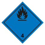 Gefahrzettel, Gefahrgutaufkleber Klasse 4.3 Stoffe, die mit Wasser entzündliche Gase bilden, Flamme Schwarz, in verschiedenen Größen und Materialien