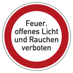 Verbotsschild "Feuer, offenes Licht und Rauchen verboten" Ø 300 mm, Kunststoff