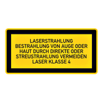Hinweisschild "Laserstrahlung ... von Auge oder Haut vermeiden ... Laser Klasse 4"