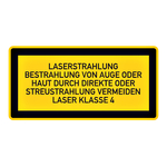 Hinweisschild "Laserstrahlung ... von Auge oder Haut vermeiden ... Laser Klasse 4" Aufkleber 52 x 26 mm Bogen á 12 Stück 