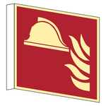 Brandschutzzeichen Fahnenschild Mittel und Geräte zur Brandbekämpfung DIN EN ISO 7010 F004 Aluminium langnachleuchtend 200 x 200 mm Einzelschild