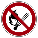 Verbotszeichen Keine offene Flamme; Feuer, offene Zündquelle und Rauchen verboten DIN EN ISO 7010 P003 Aluminium geprägt Ø 400 mm Einzelschild
