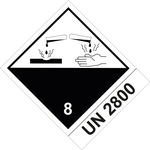 Gefahrzettel, Gefahrgutaufkleber Klasse 8 Ätzende Stoffe mit UN 2800, Folie, 100 x 120 mm, 500 Stück/Rolle