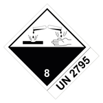 Gefahrzettel, Gefahrgutaufkleber Klasse 8 Ätzende Stoffe mit UN 2795, Folie, 100 x 120 mm, 500 Stück/Rolle