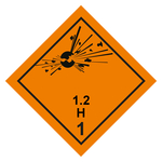 Gefahrzettel, Gefahrgutaufkleber Klasse 1.2 H Explosive Stoffe, Folie, 100 x 100 mm, 500 Stück/Rolle