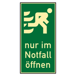 Rettungszeichen Tür- und Fensterhinweis "nur im Notfall öffnen" Folie langnachleuchtend 150 x 300 mm Einzeletikett