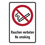 Verbotsschild Rauchen verboten No Smoking Kombischild Folie 100 x 150 mm Einzeletikett