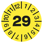 Jahresprüfplaketten gelb Ø 20 mm Jahr 2029 aus Dokumentenfolie 10 Stück/Bogen