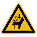 Warnzeichen "Warnung vor Quetschgefahr der Hand zwischen ... " DIN EN ISO 7010-W030, Kunststoff SL 200 mm