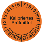 Prüfplaketten orange Ø 30 mm "Kalibriertes Prüfmittel" 2024 - 2029 aus PVC-Folie 10 Stück/Bogen