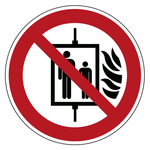 Verbotszeichen Aufzug im Brandfall nicht benutzen DIN EN ISO 7010 P020 Folie Ø 50 mm 6 Stück/Bogen