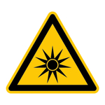 Warnzeichen "Warnung vor optischer Strahlung" DIN EN ISO 7010-W027, Folie selbstklebend SL 50 mm, 6 Stück/Bogen