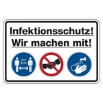 Hinweisschild Verhaltensregeln "Infektionsschutz! Wir machen mit!", Kunststoff, 300 x 200 mm