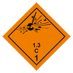 Gefahrzettel, Gefahrgutaufkleber Klasse 1.3 C Explosive Stoffe, Folie, 100 x 100 mm, Einzeletikett