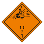 Gefahrzettel, Gefahrgutaufkleber Klasse 1.3 C Explosive Stoffe mit durchgehender Kontrastlinie, Folie, 100 x 100 mm, 100 Stück/Rolle