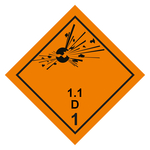 Gefahrzettel, Gefahrgutaufkleber Klasse 1.1 D Explosive Stoffe, Folie, 30 x 30 mm, 12 Stück/Bogen