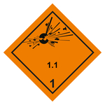 Gefahrzettel, Gefahrgutaufkleber Klasse 1.1 Explosive Stoffe, Folie, 150 x 150 mm, 100 Stück/Rolle