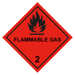 Gefahrzettel, Gefahrgutaufkleber Klasse 2.1 Entzündbare Gase mit Zusatztext FLAMMABLE GAS, Flamme Schwarz, Folie, 30 x 30 mm, 12 Stück/Bogen