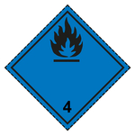 Gefahrzettel, Gefahrgutaufkleber Klasse 4.3 Stoffe, die mit Wasser entzündliche Gase bilden, Flamme Schwarz mit gestrichelter Kontrastlinie in verschiedenen Größen und Materialien