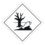 Gefahrzettel, Gefahrgutaufkleber Umweltgefährdende Stoffe, Fisch und Baum Schwarz mit weißem Rand, Folie, 108 x 108 mm, 100 Stück/Rolle