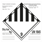 Gefahrzettel, Gefahrgutaufkleber Klasse 9 Verschiedene gefährliche Stoffe und Gegenstände mit UN 1845 Dry Ice Shipper's Declaration, Folie, 150 x 150 mm, 100 Stück/Rolle