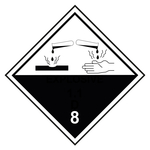 Gefahrzettel, Gefahrgutaufkleber Klasse 8 Ätzende Stoffe, mit durchgehender Kontrastlinie in verschiedenen Größen und Materialien