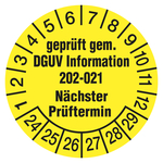 Prüfplaketten gelb Ø 30 mm "geprüft gem. DGUV Information 202-021 Nächster ... " 2024 10 Stück/Bogen