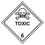 Gefahrzettel, Gefahrgutaufkleber Klasse 6.1 Giftige Stoffe mit Zusatztext TOXIC, mit durchgehender Kontrastlinie, Folie, 100 x 100 mm, 100 Stück/Rolle