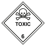 Gefahrzettel, Gefahrgutaufkleber Klasse 6.1 Giftige Stoffe mit Zusatztext TOXIC, mit durchgehender Kontrastlinie, Folie, 100 x 100 mm, 500 Stück/Rolle