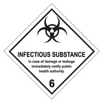 Gefahrzettel, Gefahrgutaufkleber Klasse 6.2 Ansteckungsgefährliche Stoffe mit Zusatztext INFECTIOUS SUBSTANCE (Gesundheitsbehörden verständigen), Folie, 100 x 100 mm, Einzeletikett