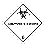 Gefahrzettel, Gefahrgutaufkleber Klasse 6.2 Ansteckungsgefährliche Stoffe mit Zusatztext INFECTIOUS SUBSTANCE, Folie, 100 x 100 mm, Einzeletikett