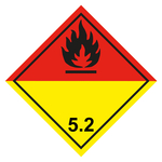 Gefahrzettel, Gefahrgutaufkleber Klasse 5.2 Organische Peroxide, Flamme Schwarz, Folie, 100 x 100 mm, Einzeletikett