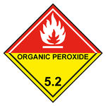 Gefahrzettel, Gefahrgutaufkleber Klasse 5.2 Organische Peroxide, Flamme Weiß mit Zusatztext ORGANIC PEROXIDE, mit durchgehender Kontrastlinie in verschiedenen Größen und Materialien
