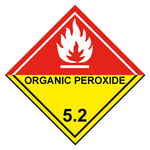 Gefahrzettel, Gefahrgutaufkleber Klasse 5.2 Organische Peroxide, Flamme Weiß mit Zusatztext ORGANIC PEROXIDE, mit durchgehender Kontrastlinie unten, Folie, 100 x 100 mm, Einzeletikett