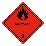 Gefahrzettel, Gefahrgutaufkleber Klasse 2.1 Entzündbare Gase mit Zusatztext AEROSOL, Flamme Schwarz mit gestrichelter Kontrastlinie, Folie, 100 x 100 mm, 100 Stück/Rolle