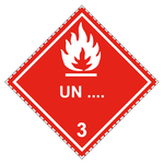 Gefahrzettel, Gefahrgutaufkleber Klasse 3 Entzündbare, flüssige Stoffe mit Eindruck UN-Nummer, Flamme Weiß, mit gestrichelter Kontrastlinie in verschiedenen Größen und Materialien