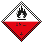 Gefahrzettel, Gefahrgutaufkleber Klasse 4.2 Selbstentzündliche Stoffe mit Eindruck UN-Nummer, Flamme Schwarz, mit durchgehender Kontrastlinie in verschiedenen Größen und Materialien