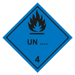 Gefahrzettel, Gefahrgutaufkleber Klasse 4.3 Stoffe, die mit Wasser entzündliche Gase bilden mit Eindruck UN-Nummer, Flamme Schwarz, in verschiedenen Größen und Materialien