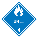 Gefahrzettel, Gefahrgutaufkleber Klasse 4.3 Stoffe, die mit Wasser entzündliche Gase bilden mit Eindruck UN-Nummer, Flamme Weiß, in verschiedenen Größen und Materialien