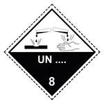 Gefahrzettel, Gefahrgutaufkleber Klasse 8 Ätzende Stoffe mit Eindruck UN-Nummer, mit gestrichelter Kontrastlinie in verschiedenen Größen und Materialien