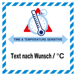 Gefahrzettel, Time And Temperature Sensitive, mit Wunschtext, Folie, 100 x 100 mm, 500 Stück/Rolle